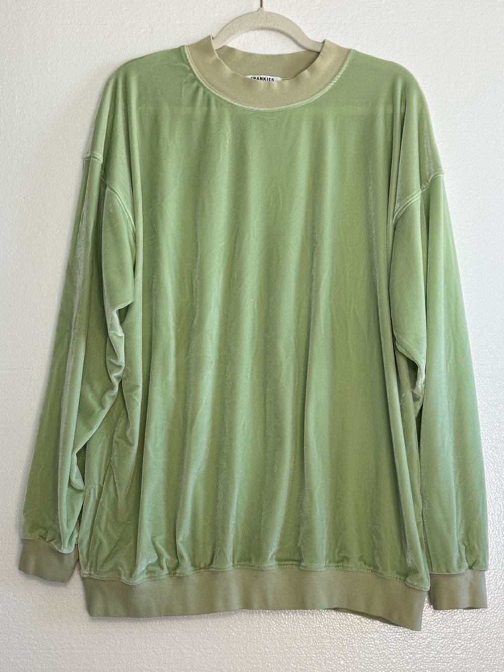 Frankies Bikinis Burl Velvet Oversized Sweatshirt Sage Green One Size